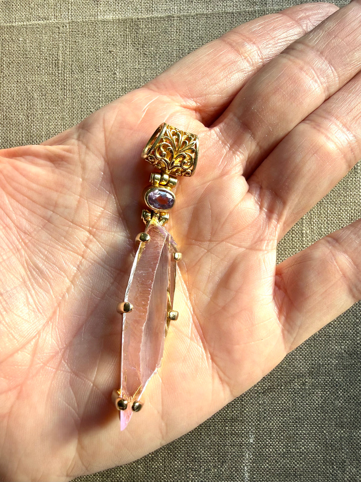Raw Kunzite x2 Fine Vibrational Gemstone Pendant