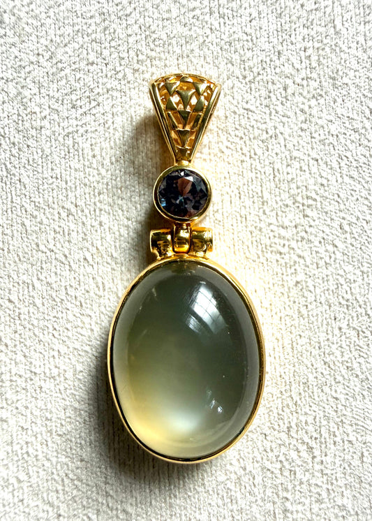 Fine Moonstone + Alexandrite Effect Sapphire Vibrational Gemstone Pendant