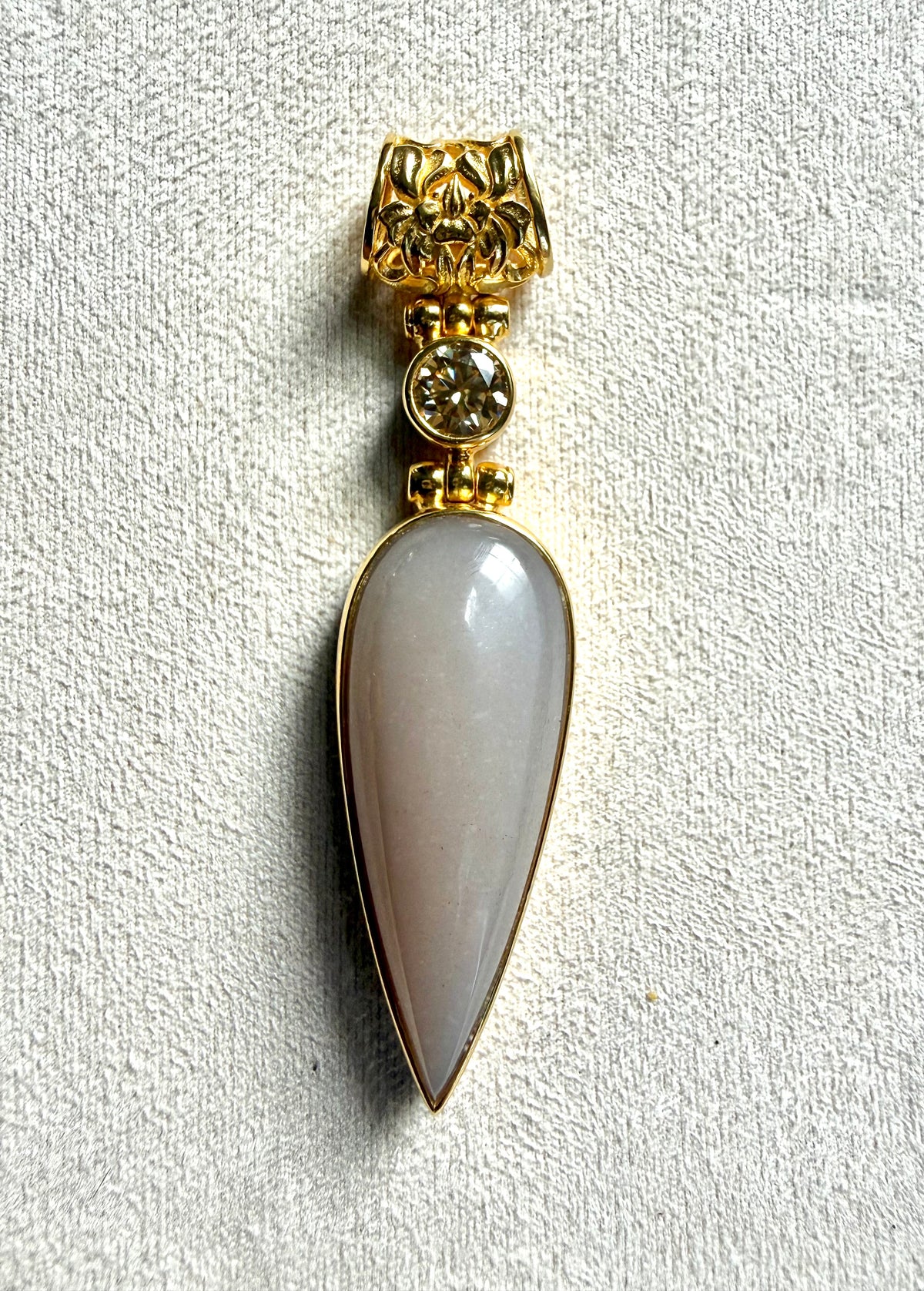 Fine Peach Moonstone + Champagne Moissanite Vibrational Gemstone Pendant