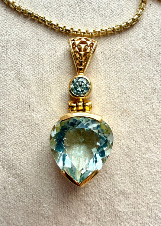 Seafoam Obsidian+ Moissanite, Fine Vibrational Gemstone Pendant