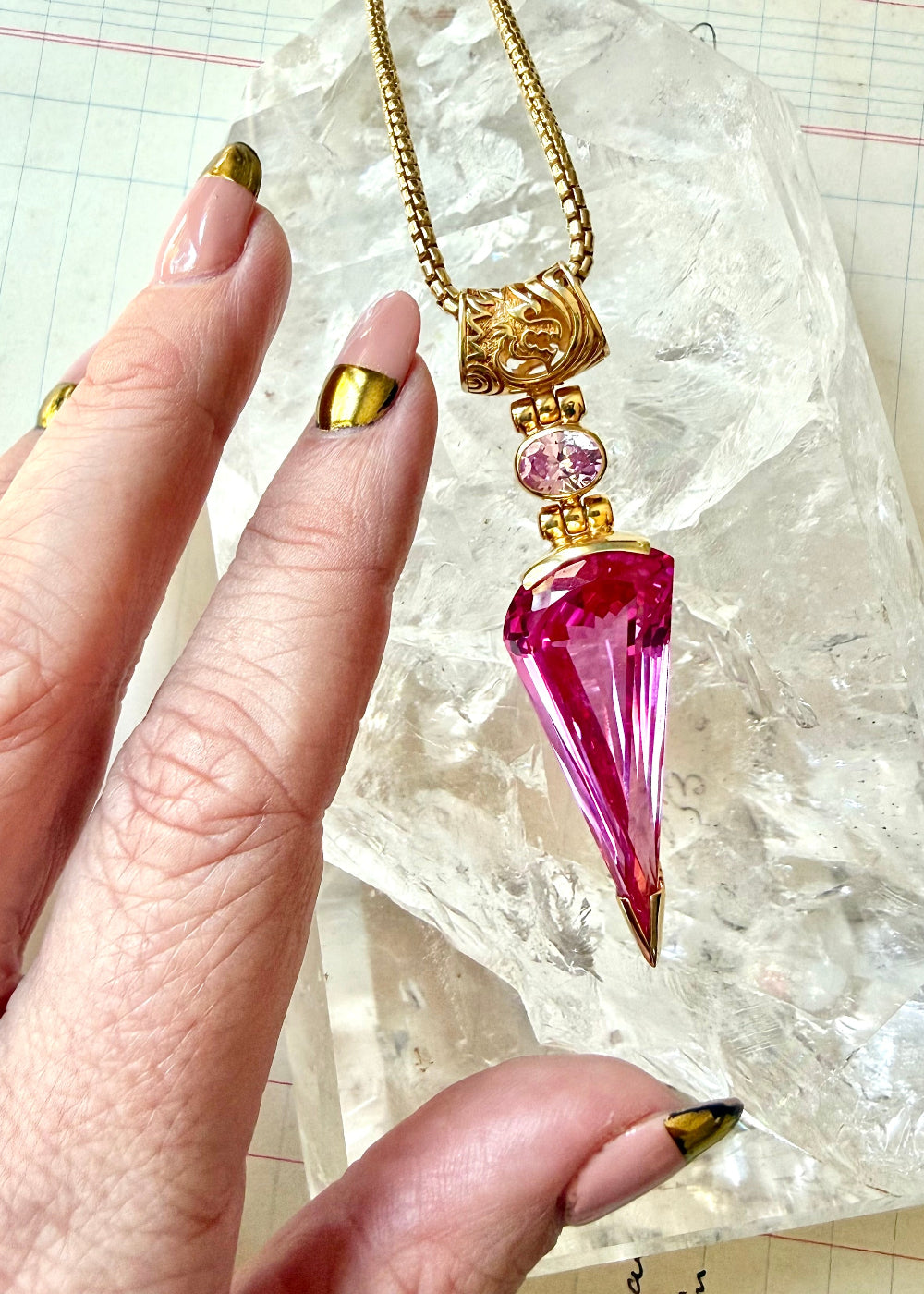 Shasta Pink Sapphire + Pink Sapphire Fine Vibrational Gemstone Pendant