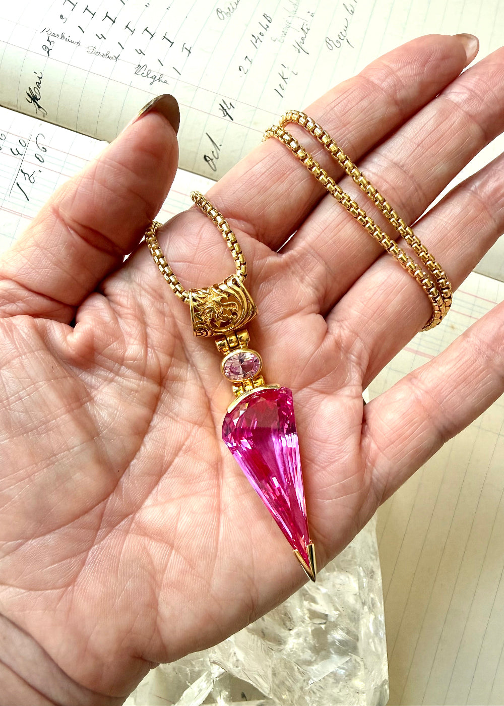 Shasta Pink Sapphire + Pink Sapphire Fine Vibrational Gemstone Pendant