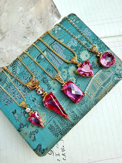 Shasta Pink Sapphire + Pink Moissanite Vibrational Gemstone Pendant
