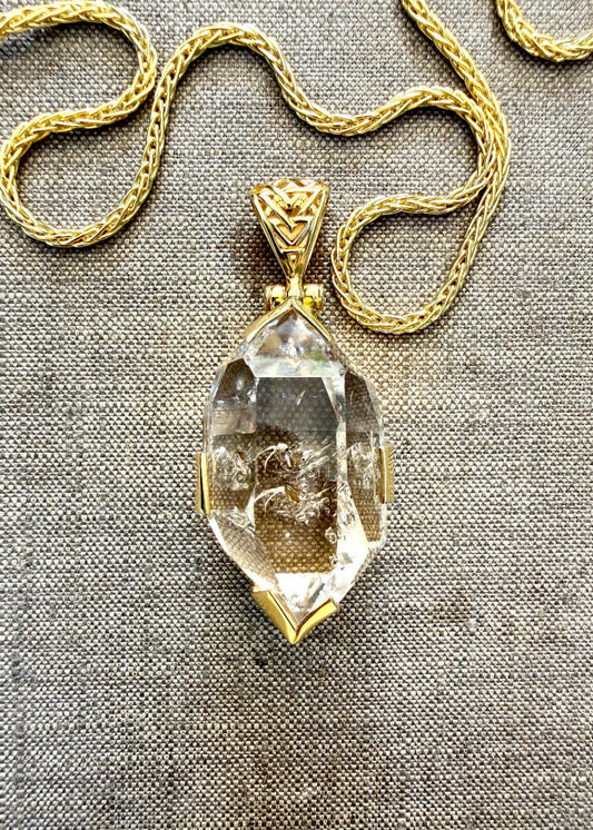 XL Herkimer Diamond Quartz Fine Vibrational Gemstone Pendant