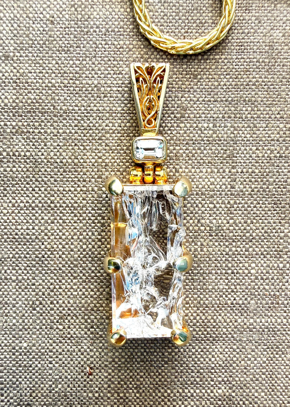 Angelic Reflections Clear Quartz + Phenakite Fine Vibrational Gemstone  Pendant