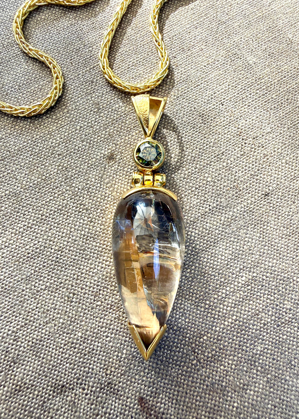 Biotite Quartz + Black Moissanite Fine Vibrational Gemstone Pendant