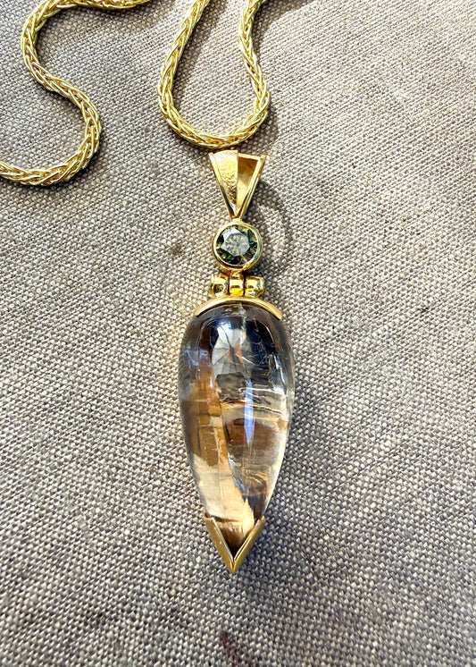 Biotite Quartz + Black Moissanite Fine Vibrational Gemstone Pendant