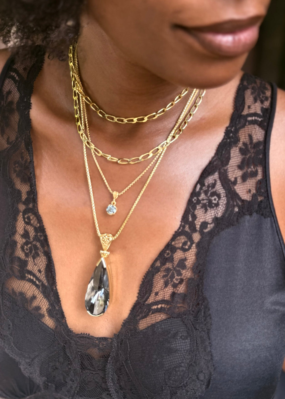 Large Midnight Mystic Teardrop/ Yin Yang Cut, Fine Vibrational Gemstone Pendant