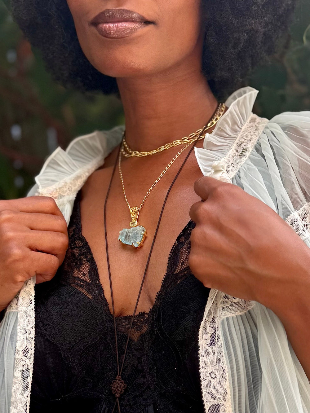 Raw Blue Beryl + Mint Spinel Vibrational Gemstone Pendant