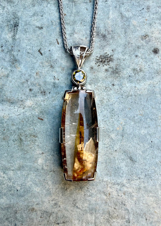 Biotite + Black Moisanite Fine Vibrational Gemstone Pendant