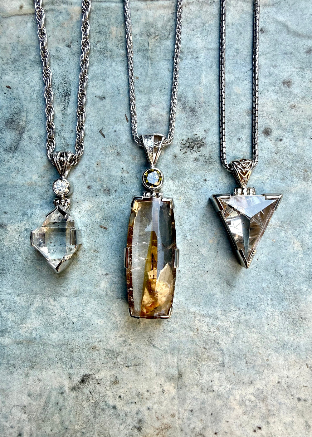 Herkimer Diamond Quartz + Moissanite Fine Vibrational Gemstone Pendant