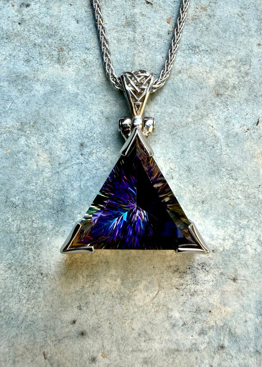 Indigo Warrior Mystic Quartz Pyramid Fine Vibrational Gemstone Pendant