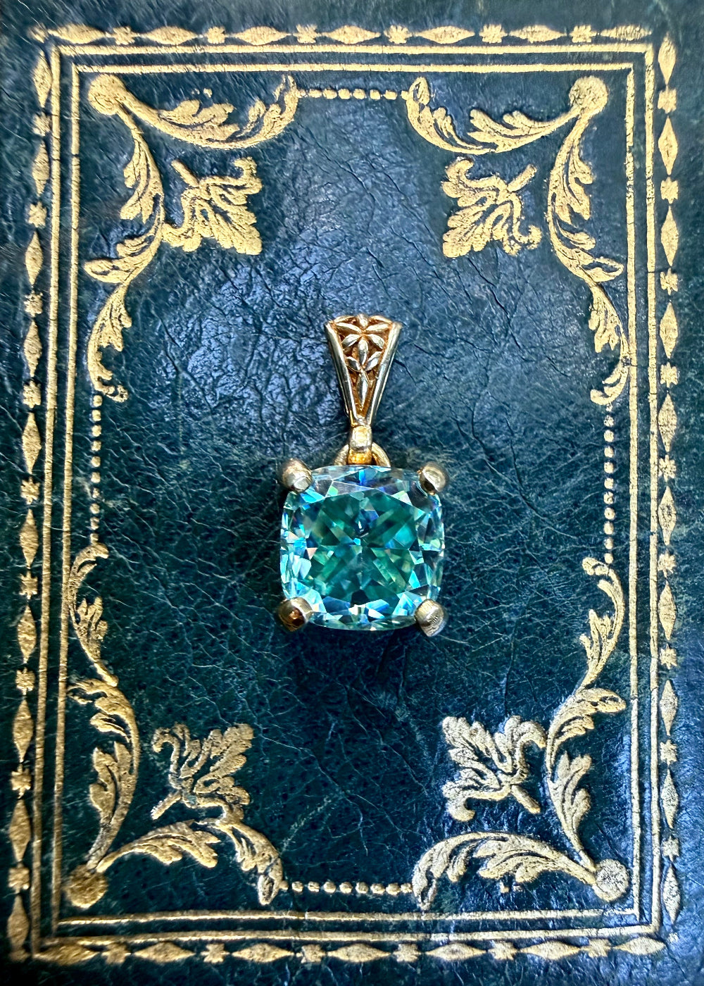 Blue Green Moissanite Fine Vibrational Gemstone Pendant