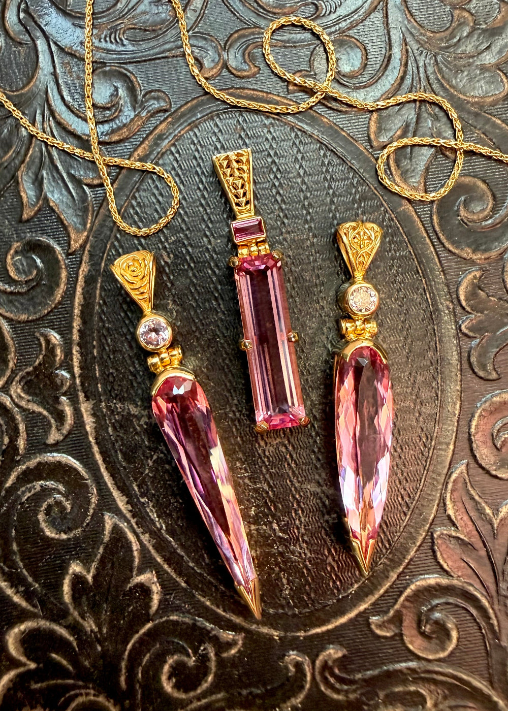 Crystalline Pink Beryl + Pink Tourmaline Fine Vibrational Gemstone Pendant