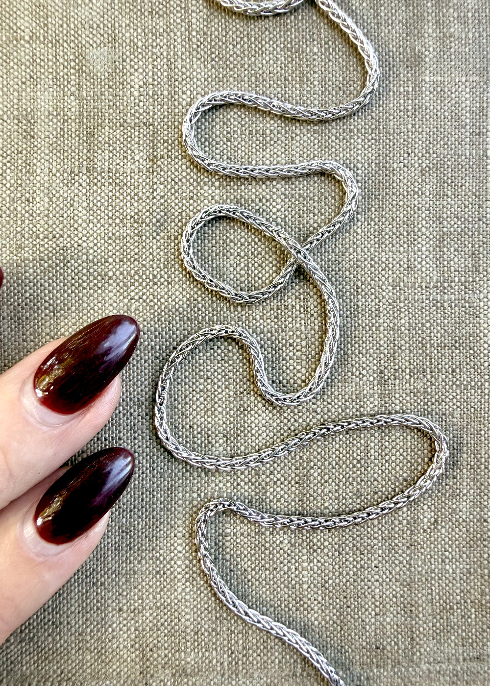 Silver Tone- Sterling Silver + 22K White Rhodium Vermeil Italian Braid Chain NPLM050RH