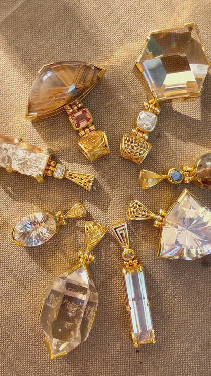 Angelic Reflections Clear Quartz + Phenakite Vibrational Gemstone  Pendant