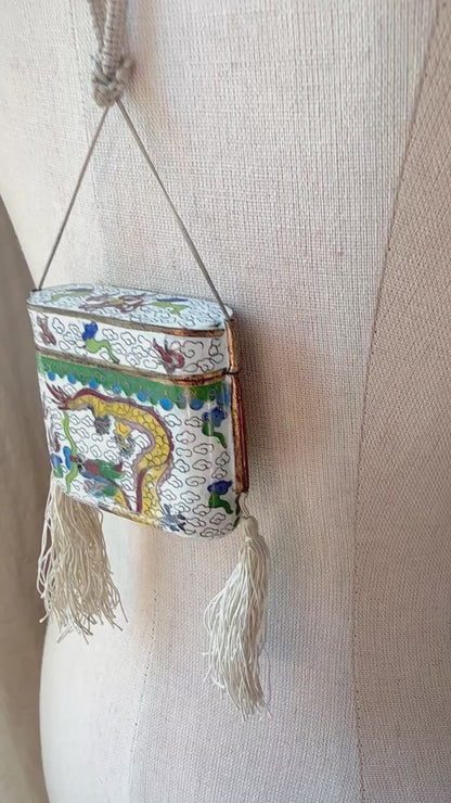 Vintage Dragon Cloisonné Tassel Box Necklace