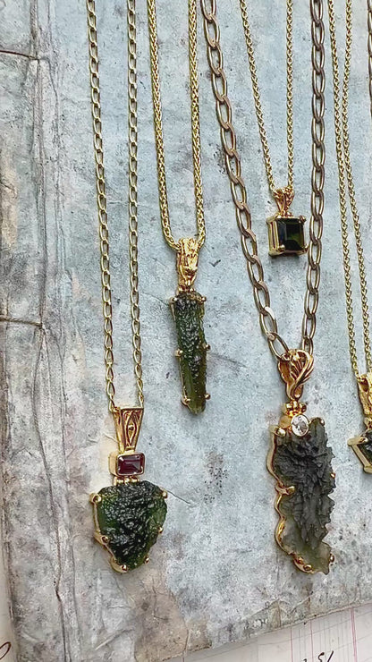 Moldavite + Black Moissanite Vibrational Gemstone Pendant