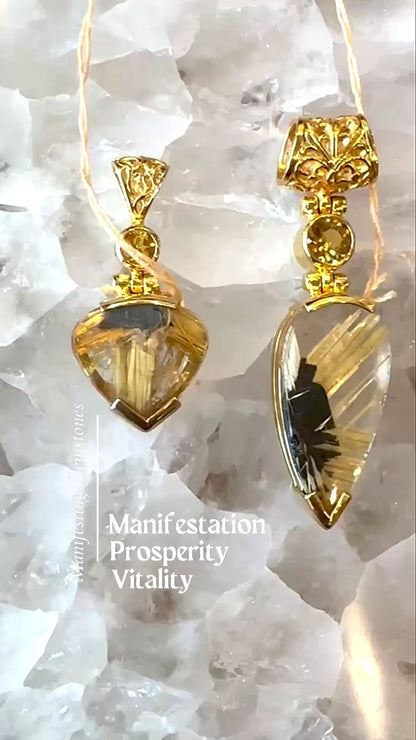 Golden Rutilated Quartz + Golden Beryl Vibrational Gemstone Pendant