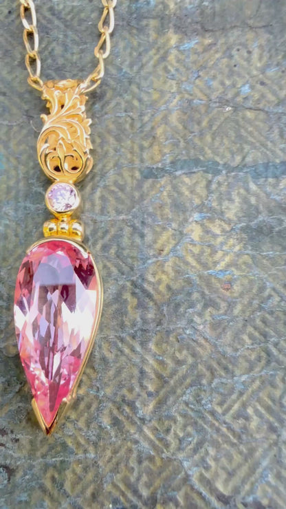 Imperial Pink Sapphire + Pink Moissanite Vibrational Gemstone Pendant