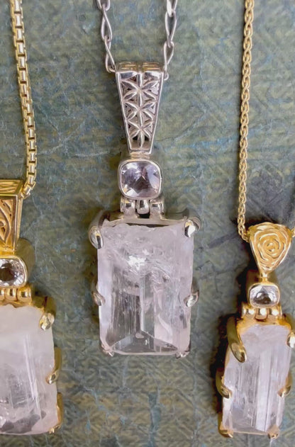 Raw Danburite + Morganite Fine Vibrational Gemstone Pendant