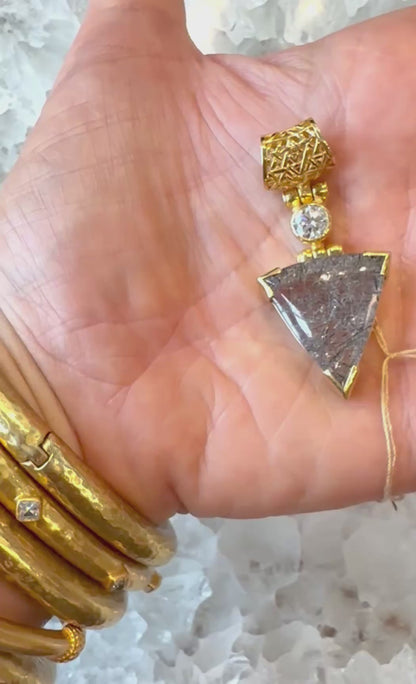 Black Tourmaline Rutilated Quartz + Moissanite Vibrational Gemstone Pendant