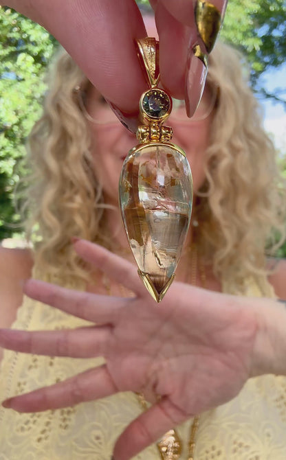 Biotite Quartz + Black Moissanite Vibrational Gemstone Pendant