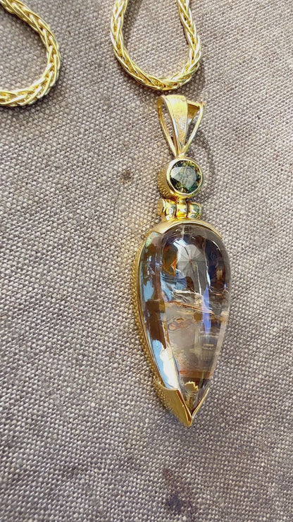 Biotite Quartz + Black Moissanite Vibrational Gemstone Pendant