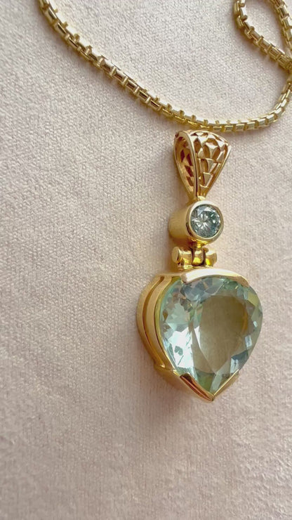 Seafoam Obsidian + Moissanite Fine Vibrational Gemstone Pendant