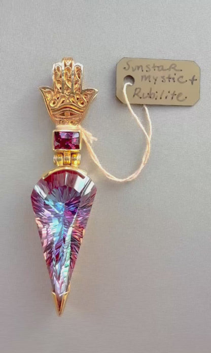 Sunstar Mystic Quartz + Rubilite Fine Vibrational Gemstone Pendant