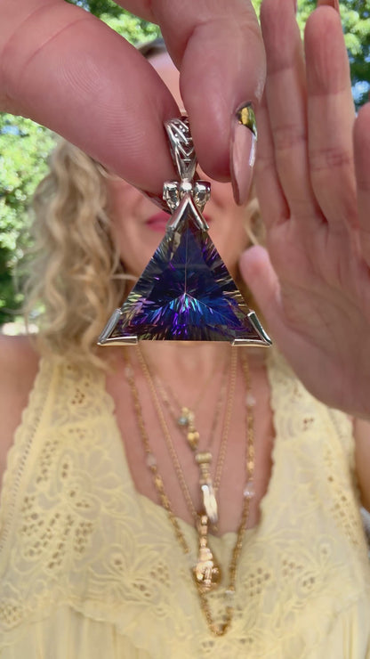 Indigo Warrior Mystic Quartz Pyramid Vibrational Gemstone Pendant