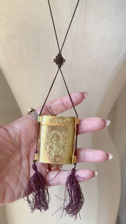 Vintage Embossed Gold Tone Dragon Tassel Box Necklace