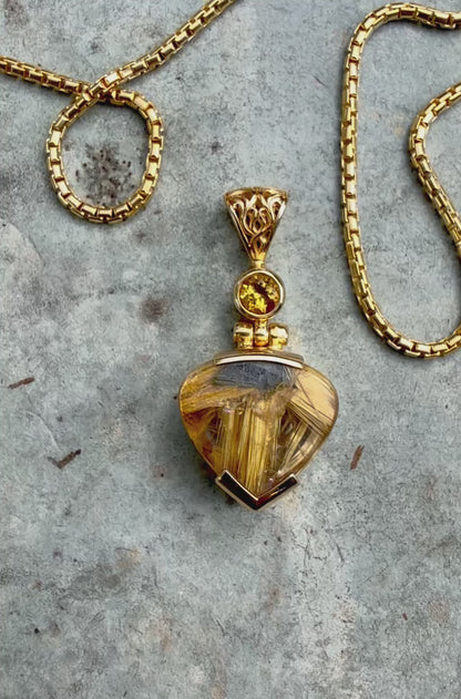 Golden Rutilated Quartz + Golden Beryl Vibrational Gemstone Pendant