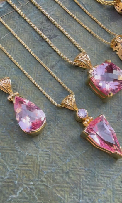 Imperial Pink Sapphire + Pink Moissanite Vibrational Gemstone Pendant