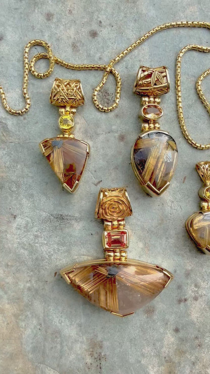 Golden Rutilated Quartz Flower + Imperial Topaz Vibrational Gemstone Pendant