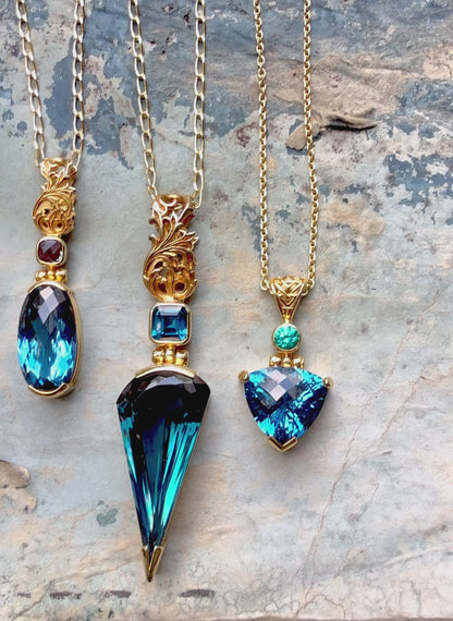 Blue Green Spinel + Yag Paraiba Vibrational Gemstone Pendant