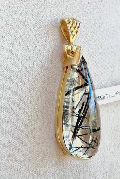 Rutilated Black Tourmaline in Quartz Vibrational Gemstone Pendant