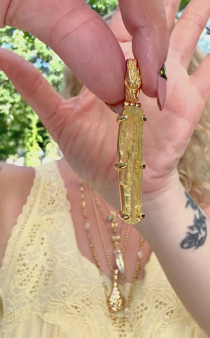 Raw Golden Beryl Vibrational Gemstone Pendant