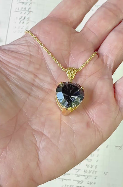 Midnight Mystic Quartz Heart Vibrational Gemstone Pendant