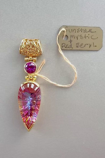 Sunstar Mystic Quartz + Red Beryl Fine Vibrational Gemstone Pendant