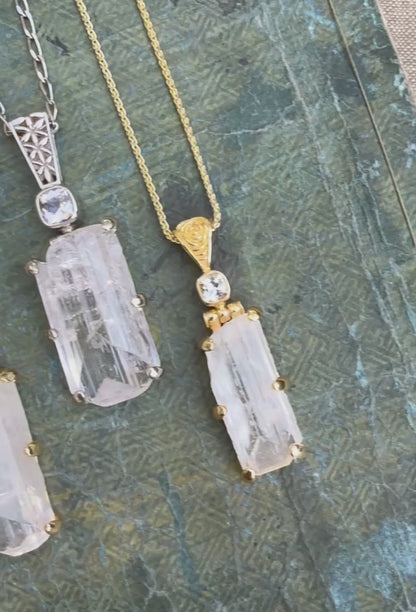 Raw Danburite + Morganite Fine Vibrational Gemstone Pendant