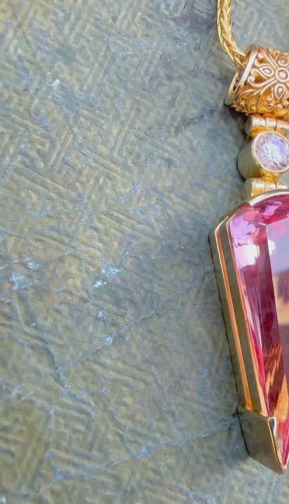 Imperial Pink Sapphire + Pink Moissanite Vibrational Gemstone Pendant