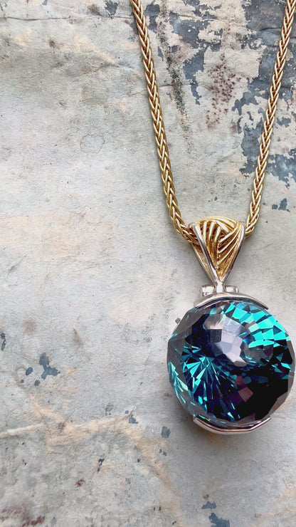 Blue Green Spinel Vibrational Gemstone Pendant