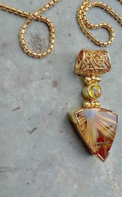 Golden Rutilated Quartz Flower + Yellow Sapphire Vibrational Gemstone Pendant