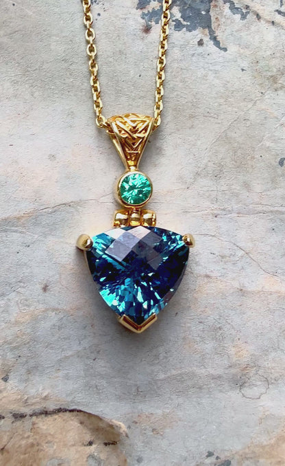 Blue Green Spinel + Yag Paraiba Vibrational Gemstone Pendant