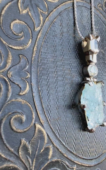 Raw Aquamarine + Moissanite Vibrational Gemstone Pendant